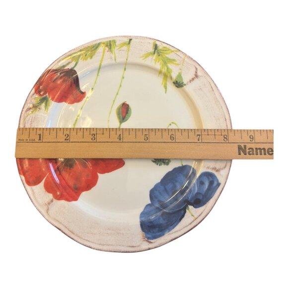 Set Of 5 Plates By GTB Home Handcrafted In Italy With Poppy  Floral Design 8.5" - Picture 5 of 7
